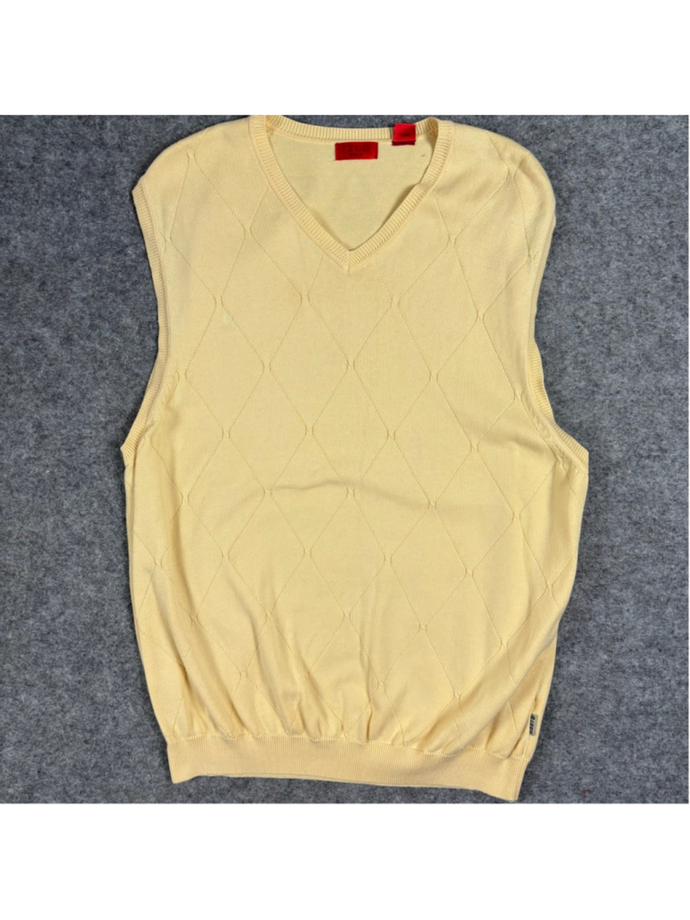 IZOD Golf Sweater Vest XL Yellow Argyle V Neck 100% Cotton Mens Preppy - Picture 2 of 12